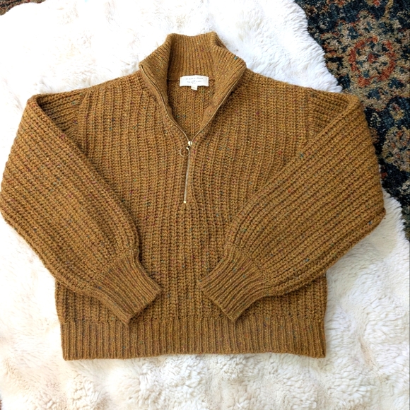 Sezane Nico Turmeric Half Zip Wool Blend Pullover Sweater - Picture 2 of 12